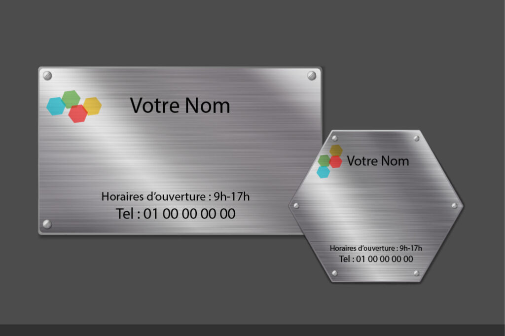 Plaques professionnelles que vous pouvez personnaliser avec votre nom, votre adresse et votre téléphone